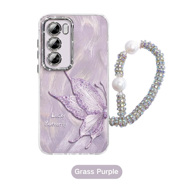 Load image into Gallery viewer, OPPO Reno 12 5G (CPH2625) - Simple Lucky Butterfly Fashion-Forward Series Case With Pearl Hanging Rope
