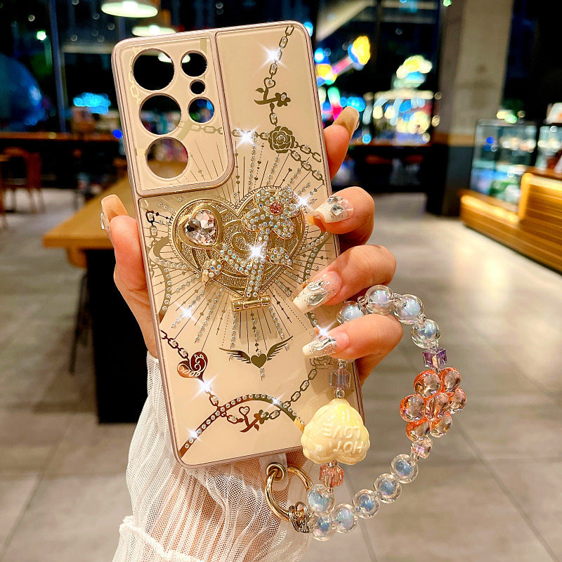 Load image into Gallery viewer, Samsung Galaxy S22 Ultra 5G (S908) - Fashion Heart-shaped Stand Inlaid Diamond-studded Case With Crystal Bracelet
