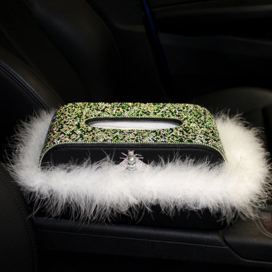 Car-Mounted Diamond-Studded Tissue Box Creative Car Central Console Ornament Interior With Feather Mat - i-Station Mobile Phone & Electronic Device Repair and Accessories