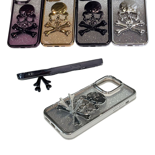 Apple iPhone 16/Pro/Max - Halloween Electroplated Frame Three-Dimensional Skull Stand Series Case