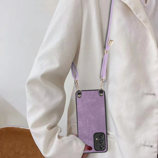 [With Long Lanyard] Samsung Galaxy A56 - Vegan Leather Shockproof Phone Case