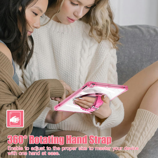 [Built-in Stand][With Wrist Strap] Apple iPad 7/8/9 10.2'' 7/8/9th Gen (2019/2020/2021) Acrylic Transparent Waterproof Heavy Duty Ring Holder Stand Case