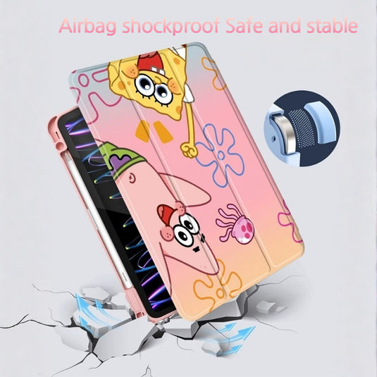 [Built-in Pen Slot] Apple iPad 5/6 9.7'' 5/6th Gen (2017/2018) SpongeBob Smart 360° Degree Rotate Stand Shockproof Flip Cover Case