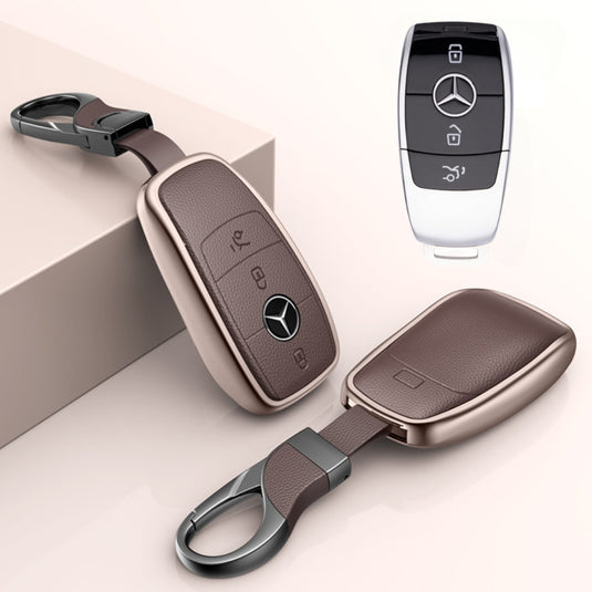 Mercedes Benz Aluminum Alloy Leather Key Protection Case For Benz A, C, E, S, G-Class, GLA, GLB, GLC, GLE, GLS, CLA, CLS, EQC