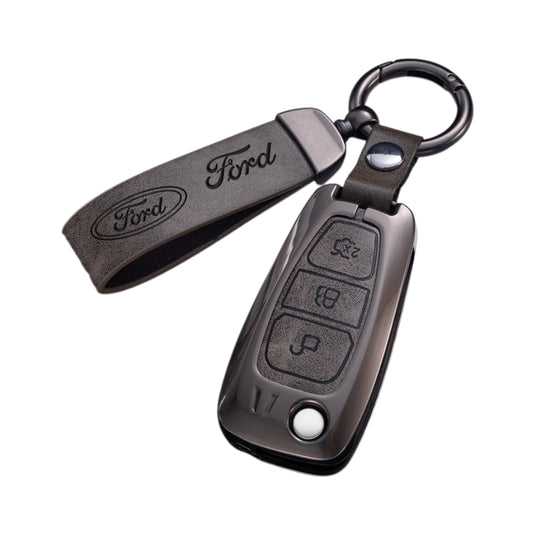 Ford Zinc Alloy Leather Folding Key Case For Ranger, Mustang, Everest, Escape, Puma, Transit, Focus, Fiesta, Ranger Raptor, Mondeo