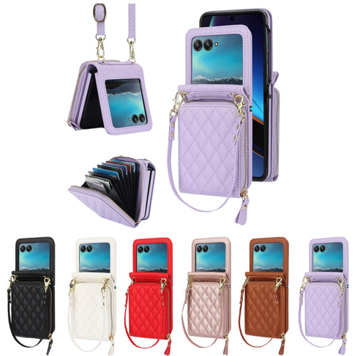 [With Shoulder Strap] Motorola Razr 50/Ultra - PU leather Crossbody Wallet Style Shockproof Phone Case