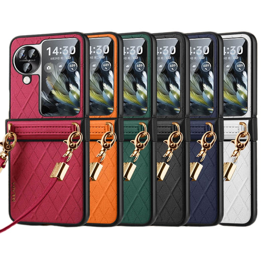 [With Shoulder Strap] OPPO Find N2 Flip (CPH2437, PGT110) - Elegant Rhombic Texture Folding Phone Case