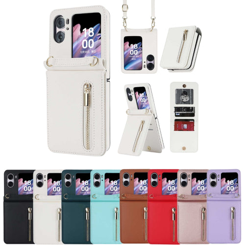 [With Shoulder Strap] OPPO Find N2 Flip (CPH2437, PGT110) - PU leather Crossbody Wallet Style Shockproof Phone Case