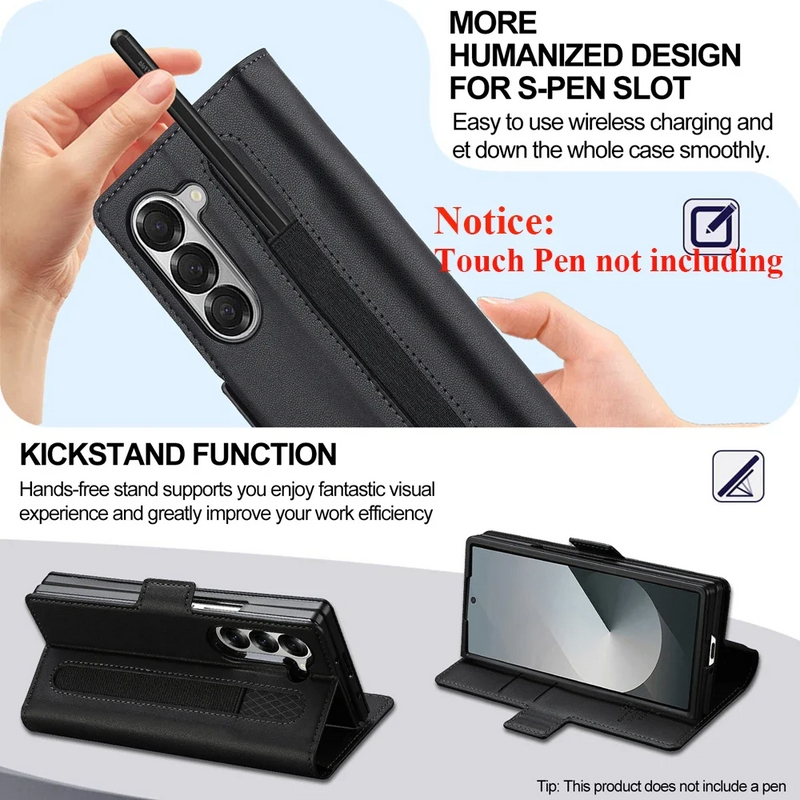 Load image into Gallery viewer, [Built-in Pen Slot][With Card Slot] Samsung Galaxy Z Fold7 Business Leather Fold Wallet Shockproof Case
