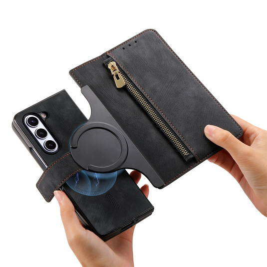 [With Card Slot] Samsung Galaxy Z Fold7 - Multi-functional Leather Wallet Case With Magnetic Flip Cover