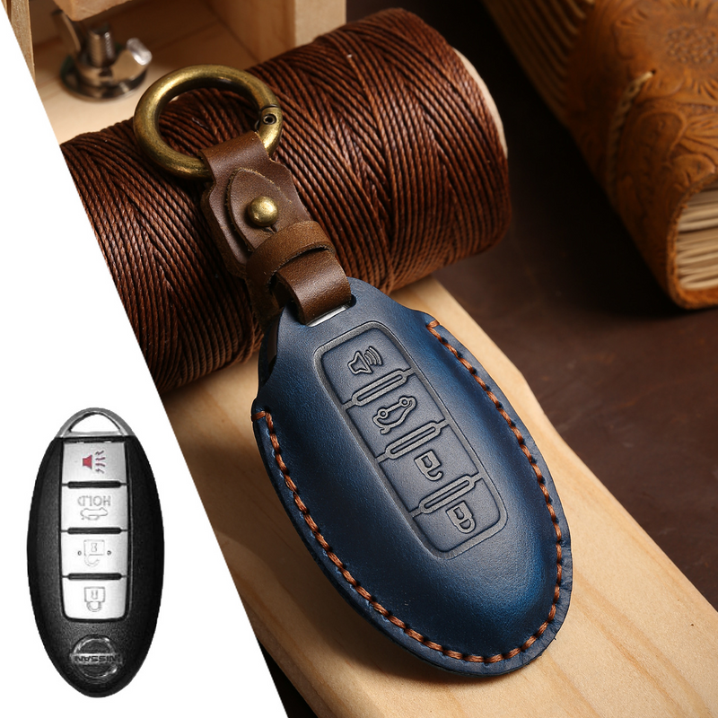 Load image into Gallery viewer, Nissan Handcrafted Genuine Leather Car Key Fob Case Cover For Pathfinder, Murano, Micra, Altima, Sentra,  Note, Juke, Armada, Qashqai
