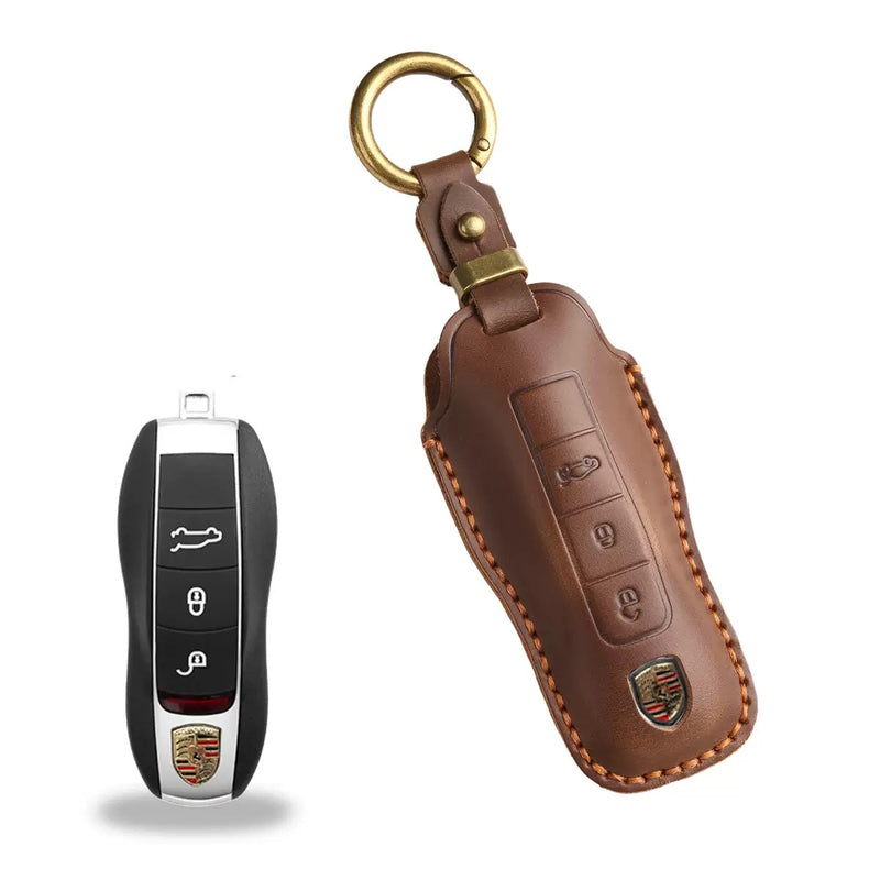 Load image into Gallery viewer, Porsche Handcrafted Genuine Leather Car Key Fob Case Cover For Macan, 718, Panamera
