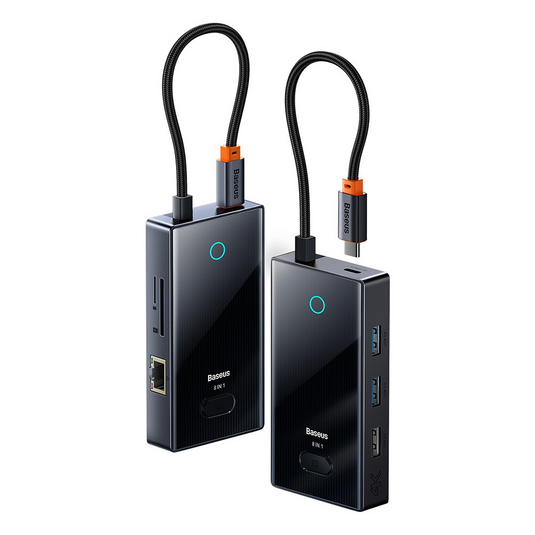 Baseus PioneerJoy 8-Port Type-C HUB Adapter (Type-C to HDMI4K@60Hz*1+USB3.0*2+USB2.0*1+PD*1+RJ45*1+SD/TF*1) - Gray