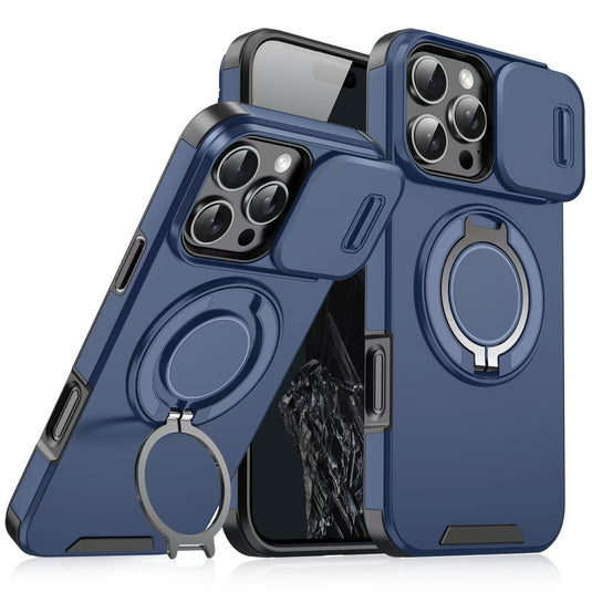 [With Slide Lens Cover][Magsafe Compatible] Apple iPhone 11/Pro/Pro Max Military-Grade Shockproof Protective Stand Series Case