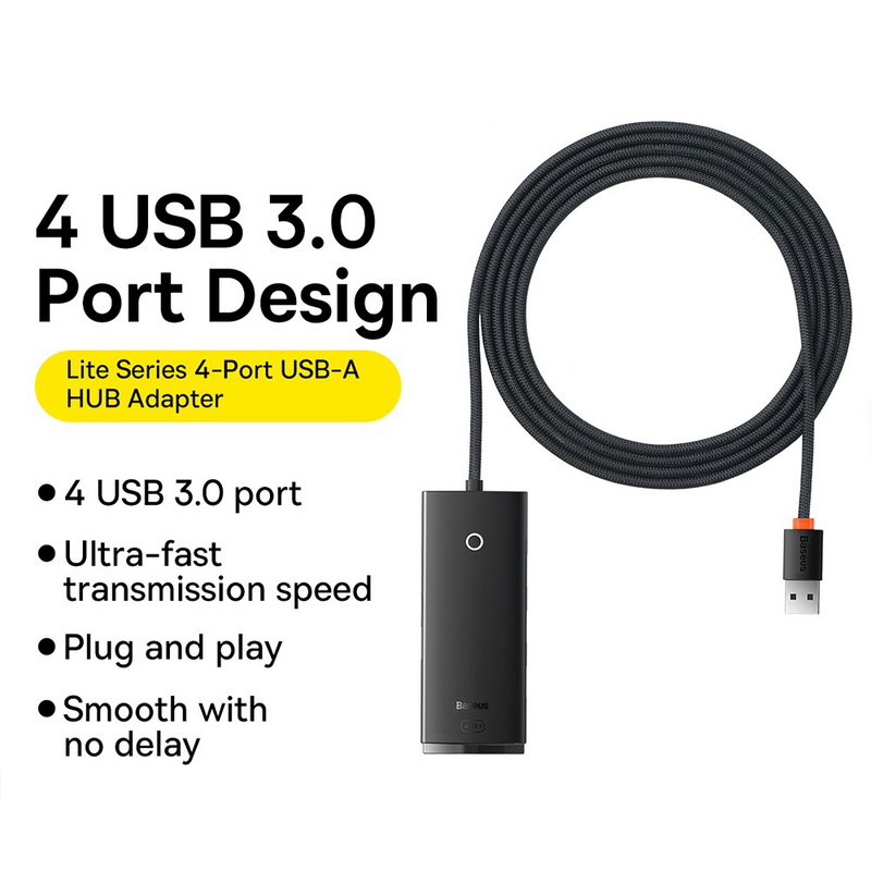 Load image into Gallery viewer, Baseus Hub Lite Series 4 Port USB HUB (USB 3.0 X 4 200cm) WKQX030201-Black
