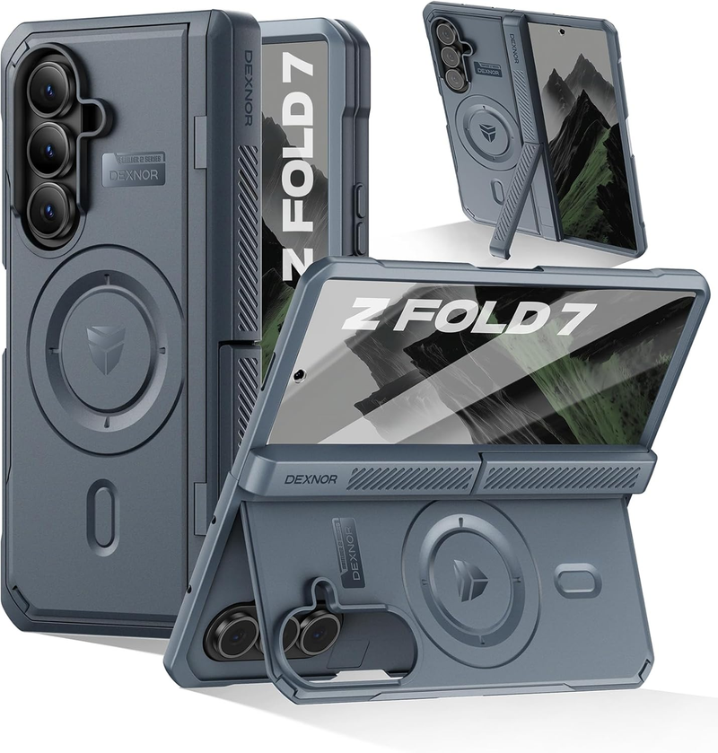 Load image into Gallery viewer, [Dual Kickstands &amp; Front Screen Protector &amp; Zipper Protection] Samsung Galaxy Z Fold7 Dexnor Military-Grade Magnetic Case With Shockproof Hinge Cover
