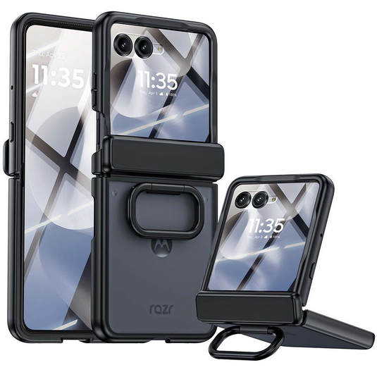 [Built-in Ring Stand] Motorola Moto Razr 60 / 60 Ultra All-in-One Magnetic Hinge Case with Screen Protector