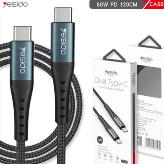 [1.2M] Yesido Heavy Duty Nylon Type-C to Type-C 60W PD Fast Charging Data Cable (CA66) - Polar Tech Australia