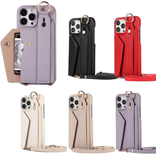 [With Card Slot] Apple iPhone 11/Pro/Max PC + PU Envelope Leather Wallet Case With Wrist & Shoulder Strap