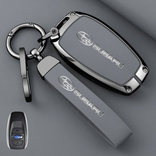 Subaru Full Metal  Coverage + PU Leather Car Key Fob Case Cover For Outback, Forester, Impreza, WRX, XV, Crosstrek, Legacy