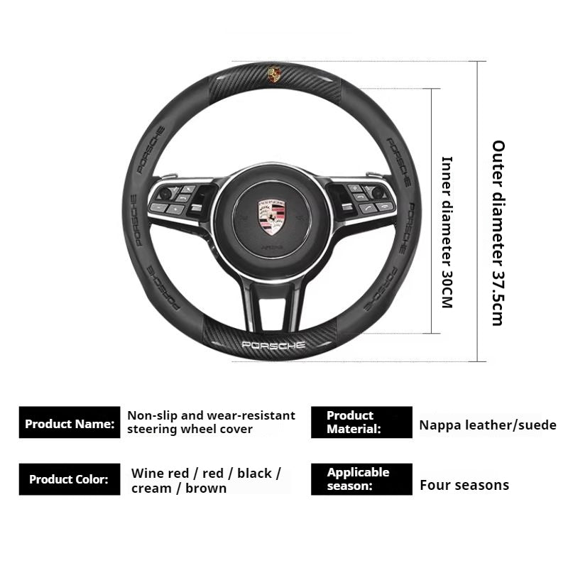 Load image into Gallery viewer, Porsche Carbon Fiber &amp; Soft Suede Leather Luxury Grip &amp; Anti-Slip Protection Steering Wheel Cover For Cayenne, Macan,  Panamera, 718, Taycan, 911

