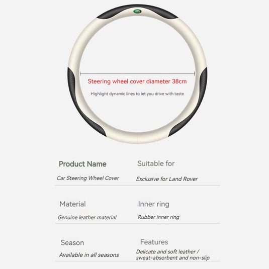 Land Rover Genuine Leather Spliced Design with Breathable & Anti-Slip Grip Steering Wheel Cover For Range Rover, Velar, Evoque, Discovery, Defender