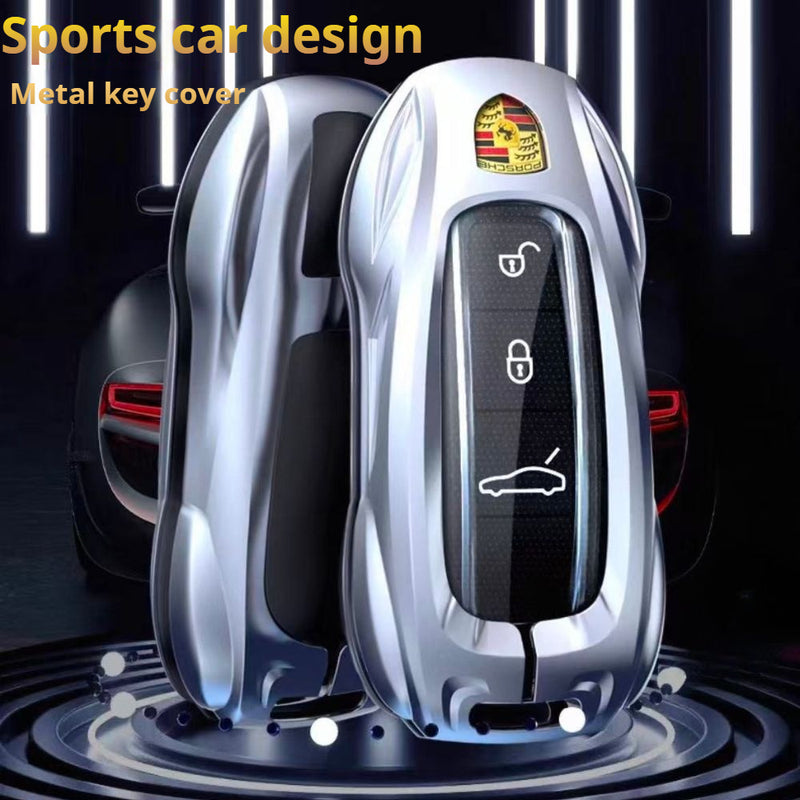 Load image into Gallery viewer, Porsche Stylish Metal Car Key Fob Case Cover For Cayenne, Macan, Panamera, Taycan, 718, 911
