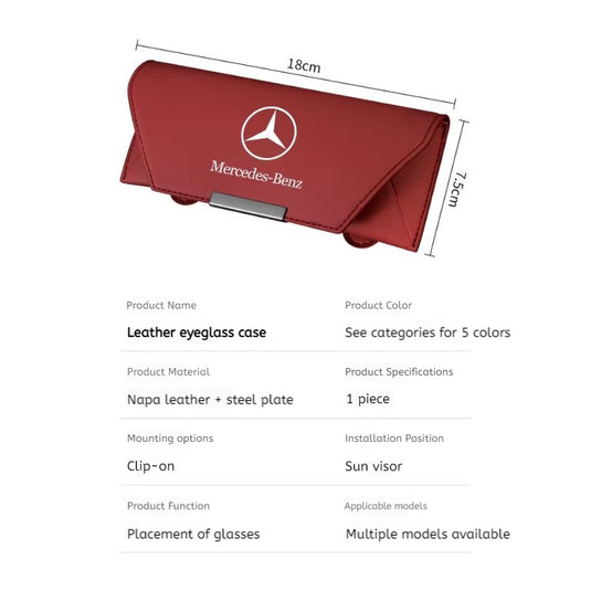Mercedes-Benz Nappa Leather Car Sunglasses Holder for C-Class, E-Class, A-Class, E300L, GLA, GLC, GLB200/CLA — In-Car Sunglasses Clip Accessory