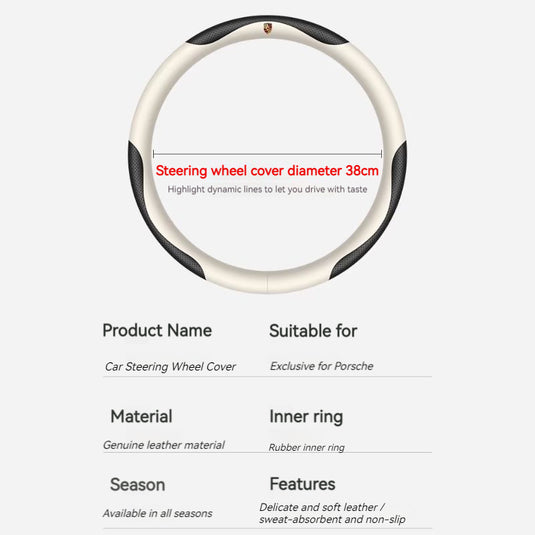 Porsche Genuine Leather Spliced Design with Breathable & Anti-Slip Grip Steering Wheel Cover For 718, Macan, Cayenne, Panamera, 911