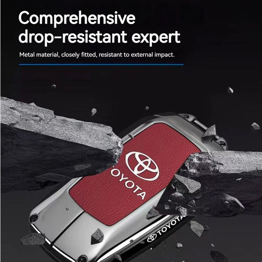 Toyota PU Leather + Zinc Alloy Car Key Fob Case Cover For Corolla, Prius, Camry, C-HR, RAV4, Altis, Land Cruiser Prado