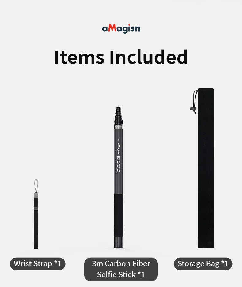 Load image into Gallery viewer, [3M Super Long] AMAGISN 3m Carbon Fiber Selfie Stick Sports Camera Extension Pole for Insta360 / DJI / GoPro
