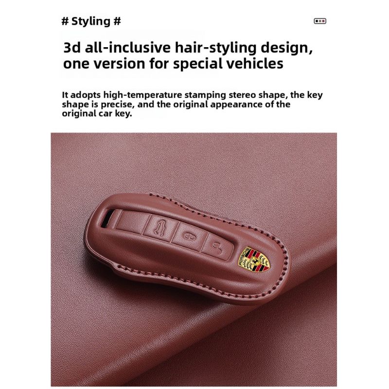 Load image into Gallery viewer, Porsche Full-wrap Genuine Leather Car Key Fob Case Cover For Macan, Cayenne, Panamera, 911, Boxster
