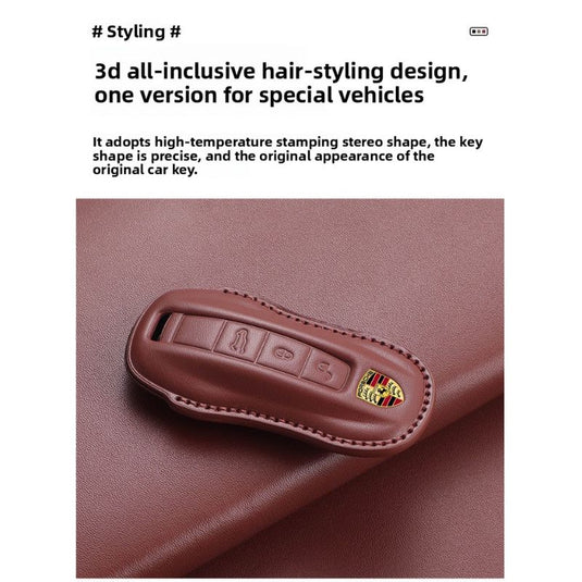 Porsche Full-wrap Genuine Leather Car Key Fob Case Cover For Macan, Cayenne, Panamera, 911, Boxster