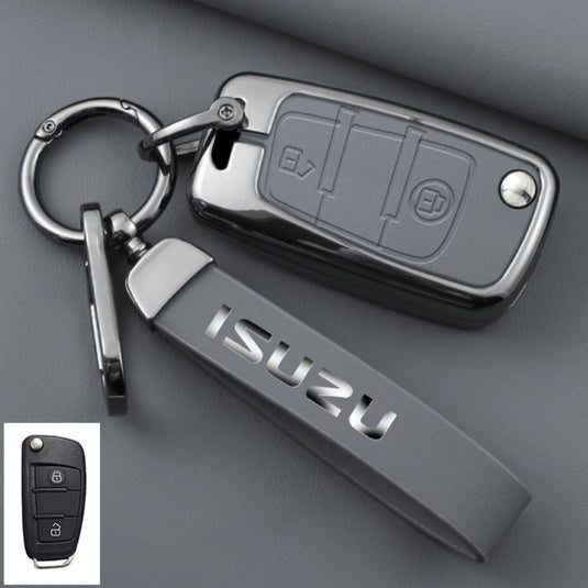 Isuzu Zinc Alloy PU Leather Car Key Fob Case Cover For D-MAX, MUX