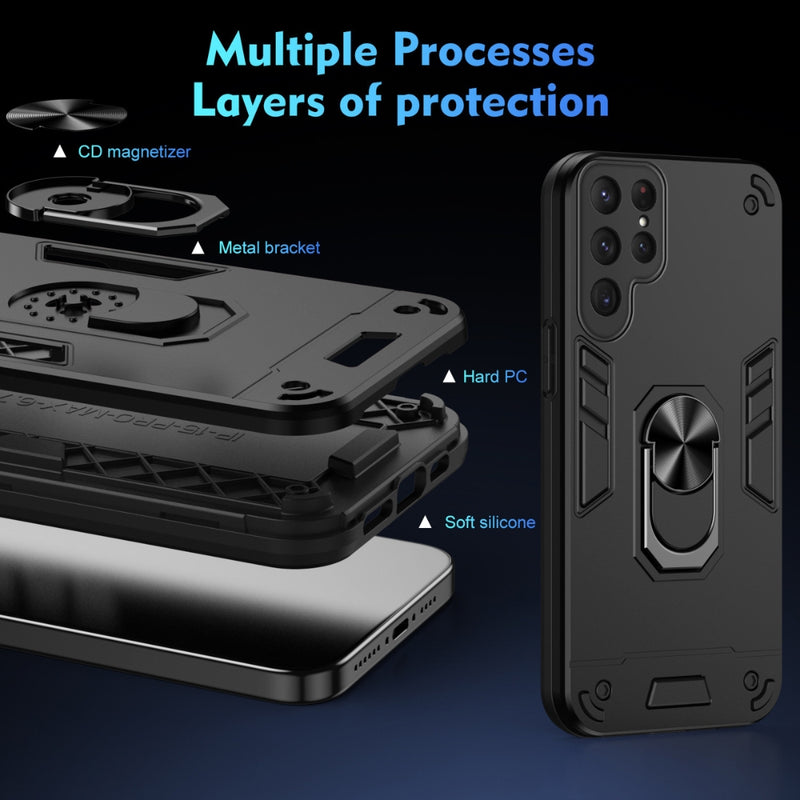 Load image into Gallery viewer, Samsung Galaxy S24/Plus/Ultra/FE - PC + TPU 2 in 1 PC+TPU Shockproof Magnetic Stand Phone Case
