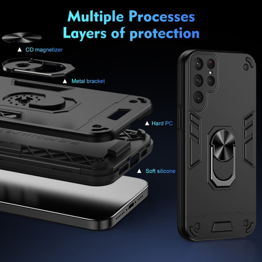 Samsung Galaxy S24/Plus/Ultra/FE - PC + TPU 2 in 1 PC+TPU Shockproof Magnetic Stand Phone Case