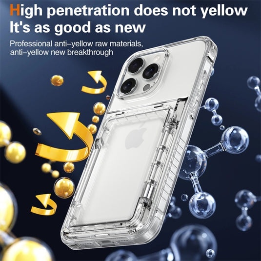 [With Card Slot] Apple iPhone 15/Plus/Pro/Max - Transparent Foldable Wallet Stand Shockproof Phone Case