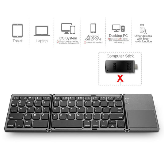 Foldable Bluetooth Keyboard with Touchpad Portable Wireless Keyboard , Rechargeable Full Size Ultra Slim Pocket Folding Keyboard for Android Windows iOS Tablet And Mobile Phone