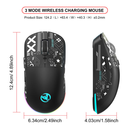 Three-Mode Wireless Bluetooth Mouse Lightweight Noise-Fre 7 Colors RGB Gaming Mouse 3600-DPI