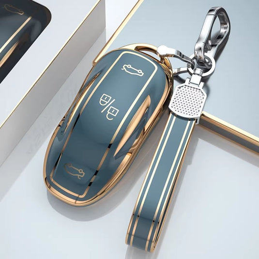 Tesla TPU + Plating Finish Car Key Fob Protective Cover Case For Model S, X