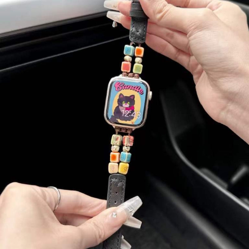 Load image into Gallery viewer, Apple Watch Series 1/2/3/4/5/6/SE/7/8/9/10/Ultra - Colorful Beaded Patchwork Leather Watch Strap Band
