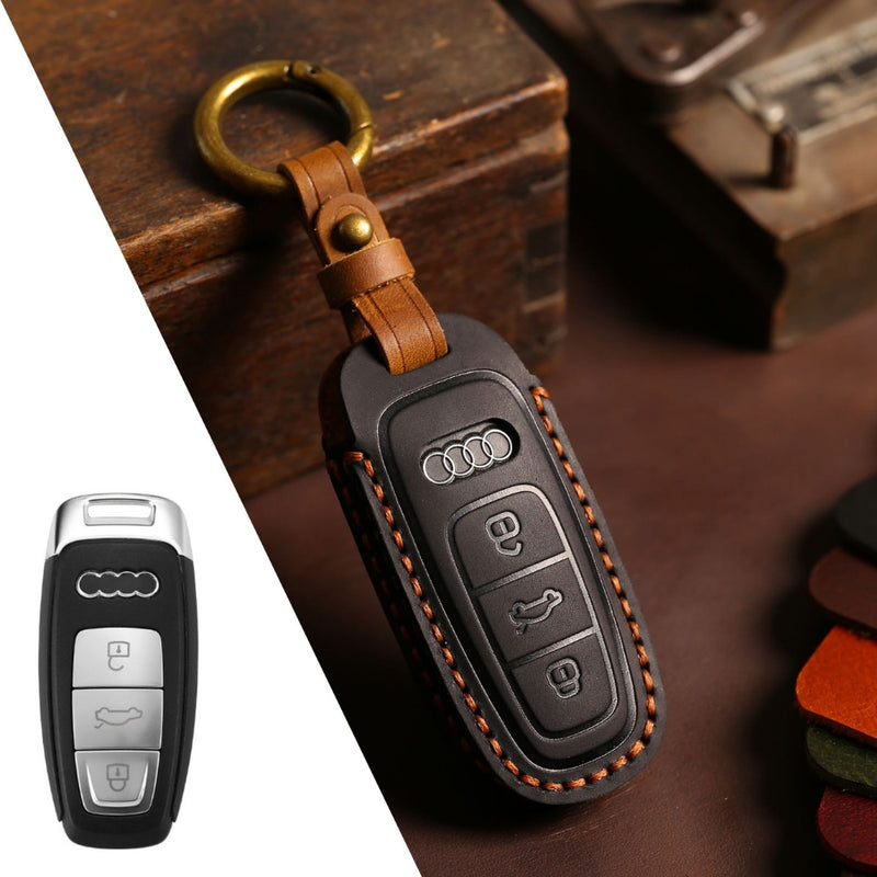 Load image into Gallery viewer, Audi Handcrafted Genuine Leather Car Key Protective Case For A3, A4, A5, A6, A8, Q2, Q5, Q7, Q8, e-tron
