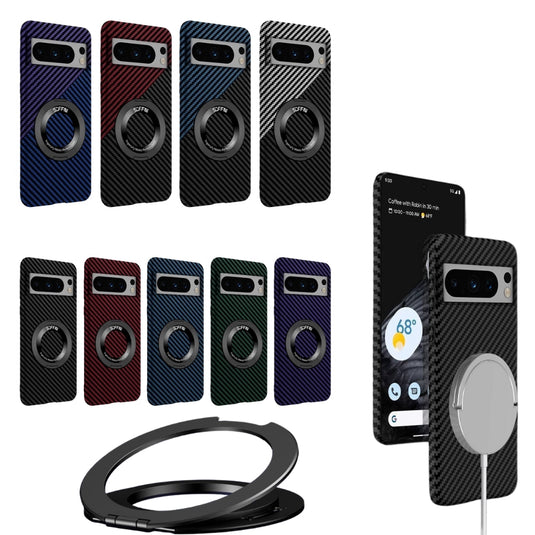 [360° Rotating Bracket] Google Pixel 7/Pro/A - Matte Carbon Fiber Style Magnetic Protective Case