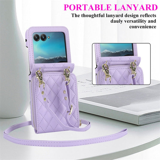 [With Shoulder Strap] Motorola Razr 50/Ultra - PU leather Crossbody Wallet Style Shockproof Phone Case