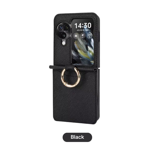 [With Card Slot] OPPO Find N3 Flip (PHT110) - Fashion PU Leather Essentials Series Case With Finger Ring