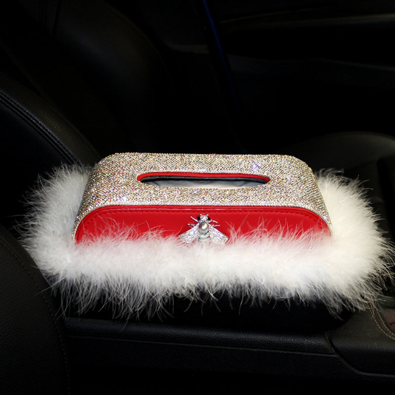 Load image into Gallery viewer, Car-Mounted Diamond-Studded Tissue Box Creative Car Central Console Ornament Interior With Feather Mat - i-Station Mobile Phone &amp; Electronic Device Repair and Accessories
