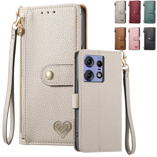 [With Lanyard][With Card Slot] Motorola Moto Edge 40/Neo/Pro Leather Zipper Shockproof Wallet Series Case