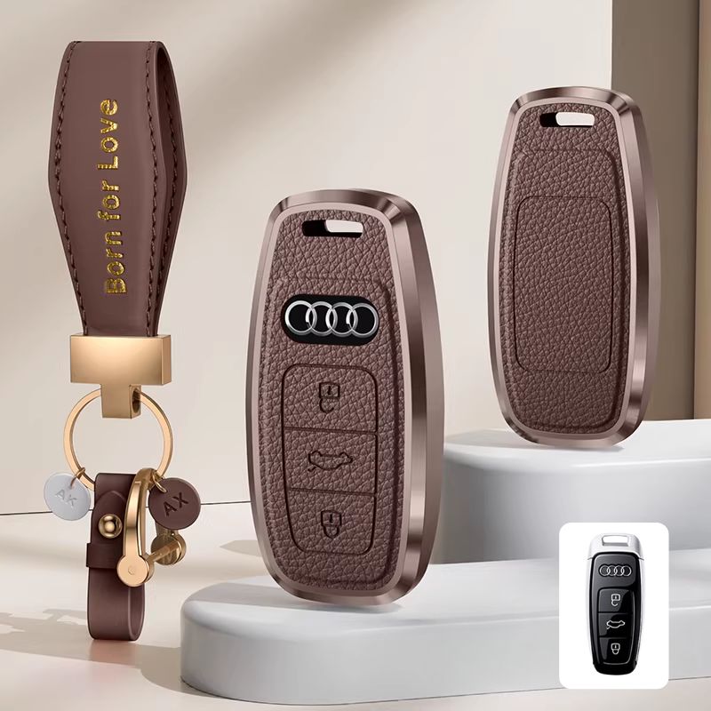 Load image into Gallery viewer, Audi Aluminum Alloy Leather Car Key Fob Case Cover For A6L, A4L, Q5L, A3L, Q3, Q2L, A5, A7L, Q7, A8, Q4 e-tron - i-Station Mobile Phone &amp; Electronic Device Repair and Accessories

