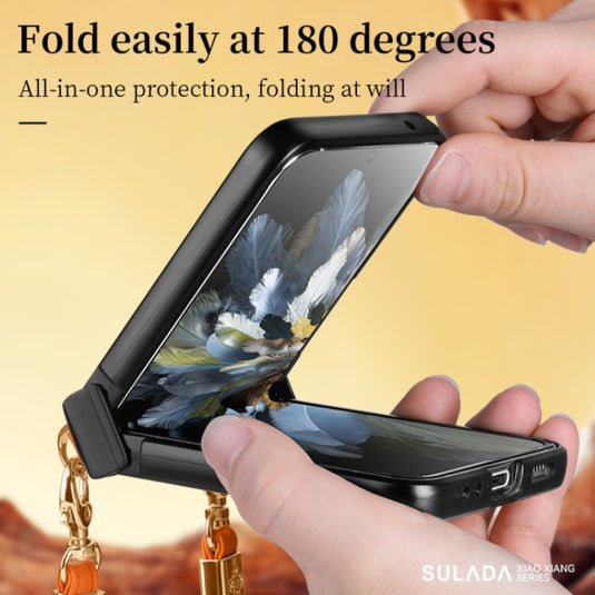 [With Shoulder Strap] OPPO Find N2 Flip (CPH2437, PGT110) - Elegant Rhombic Texture Folding Phone Case