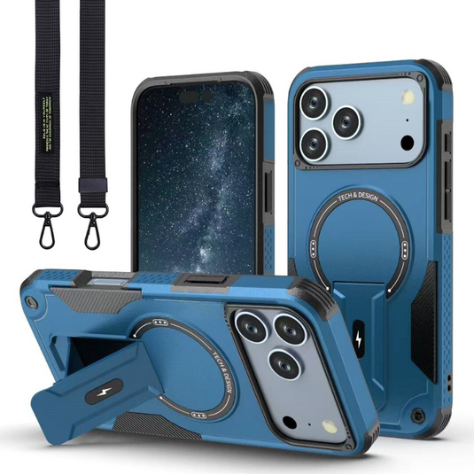 [Magsafe Compatible][With Stand] Apple iPhone 17/Pro/Pro Max/Air Drop-Proof Dual Layer Armor Case With Long Strap